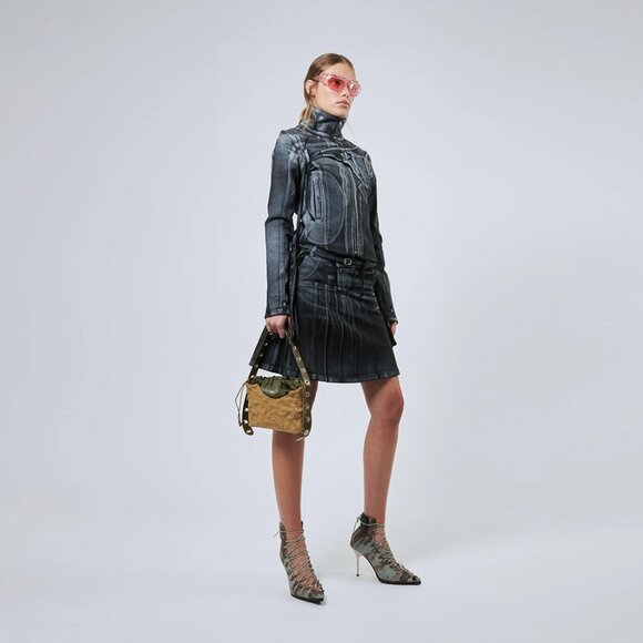 Ottolinger Black Denim Acid  Wash 'Trompe L'œil' Cargo Mini skirt Womens Y2k - Picture 10 of 10